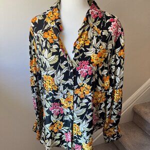 Vintage REDD Jeans 100% Silk Long Sleeve Button Down Floral Blouse